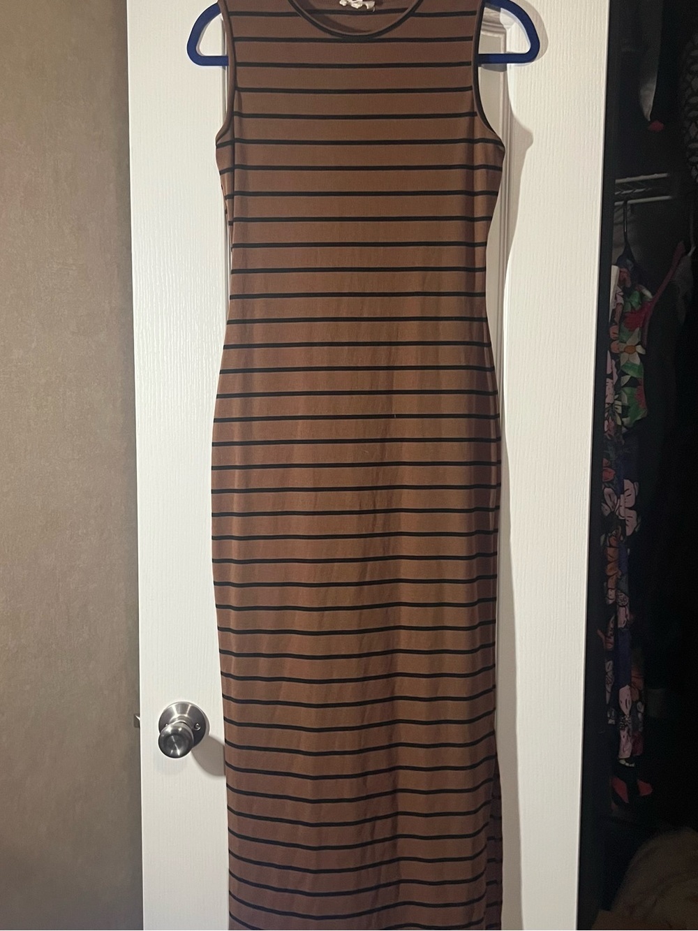 See You Monday Brown and Black Striped Sleeveless Maxi Dress